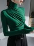 T-shirt Femmes Plain Printemps Urbain Polyester Froncé Micro-élasticité Faire la navette Col Roulé Régulier