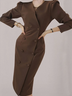 Robes Plain Printemps Élégant Polyester Col V Aucune élasticité Mi-longue Manches Longues Régulier pour Femmes