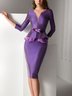 Mariage Robe & Fête Robe Femmes Plain Printemps Élégant Col V Naturel Aucune élasticité Mariage S-ligne Régulier