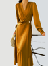Robes Femmes Plain Printemps Élégant Col V Naturel Micro-élasticité Coupe Régulière Ligne X Régulier