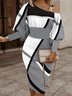 Robes Géométrique Printemps Élégant Polyester Taille Haute Coupe Régulière Mi-longue à Épaules Dénudées Régulier pour Femmes