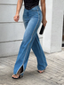 Jeans Femmes Plain Toutes Les Saisons Urbain Polyester Naturel Ample Pantalon droit Long Droit