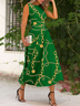 Robes Femmes Été Élégant Motif Cachemire  à Haute Élasticité Coupe Régulière Sans Manches Col Rond Ligne X Régulier