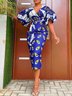 Robes Floral Été Vacances Polyester Col V Taille Haute Coupe Régulière S-La ligne Vacances pour Femmes