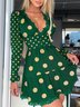 Robes Pois Polka Printemps / Automne Élégant Polyester Micro-élasticité Jupe Manches Longues Régulier avec Bordure en Dentelle pour Femmes