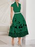 Robes Été Plantes Élégant Taille Haute Coupe Régulière Mi-longue Mancheron Ligne X Régulier pour Femmes