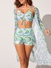 Trois pièces Ensembles Géométrique Toutes Les Saisons Élégant Polyester Col V Imprimé Sans Armature Bikini Régulier pour Femmes