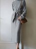 Robes Plain Printemps / Automne Élégant Col Montant Naturel Micro-élasticité Quotidien Coupe Régulière Long pour Femmes
