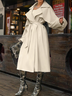 Manteaux de Tranchée Femmes Plain Printemps / Automne Urbain Polyester Aucune élasticité Quotidien à Col Revers Mi-long Régulier