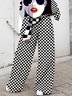Pantalons Femmes Toutes Les Saisons Plaid Urbain Naturel Quotidien Jersey Bande Élastique Droit Régulier
