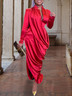 Mariage Robe & Fête Robe Femmes Plain Printemps Élégant Satin Taille Haute Micro-Élasticité Fête Long Manches Longues