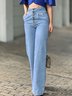 Jeans Femmes Décontracté Plain Toutes Les Saisons Taille Haute Micro-élasticité Boutons Pantalon droit Toile de Jean Long