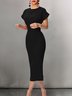 Robes Plain Été Urbain Polyester Micro-élasticité Serré Mi-longue Manches Courtes Régulier pour Femmes