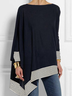 Chemises Bloc de Couleur Printemps / Automne Urbain Polyester Léger Ample Col Rond Régulier Trapèze pour Femmes