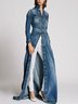 Toile de Jean Manteaux Plain Printemps / Automne Urbain Taille Haute Aucune élasticité Quotidien Coupe Régulière Régulier Col de Chemise pour Femmes