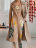 Manteaux de Tranchée Floral Printemps / Automne Urbain Sergé Naturel Aucune élasticité Manches Longues Mi-long Régulier pour Femmes