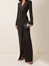 Robes Femmes Plain Printemps / Automne Élégant Naturel Micro-élasticité à Col Revers Ligne X Boucle Régulier