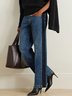 Jeans Bloc de Couleur Printemps / Automne Urbain Polyester Taille Haute Faire la navette Pantalon droit Droit Régulier pour Femmes