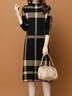 Robes Pulls Plaid Automne Urbain Acrylique Naturel Poids lourd Aucune élasticité Manches Longues Droit pour Femmes