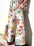 Mode Pantalons Floral Printemps / Automne Vacances Polyester Taille Haute Coupe Régulière Pantalons à Jambe Large Long Droit pour Femmes