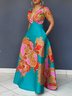 Robes Femmes Floral Été Élégant Polyester Col V Taille Haute Maxi Régulier Non