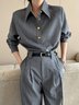 Chemises Plain Printemps / Automne Urbain Polyester Micro-élasticité Coupe Régulière Manches Longues Régulier Droit pour Femmes