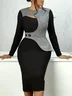 Robes Femmes Bloc de Couleur Été Urbain Polyester Joint Fendu Micro-élasticité Faire la navette Collant Longueur du genou