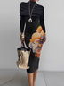 Robes Femmes Floral Printemps / Automne Élégant Polyester Serré Mi-longue Manches Longues Régulier Non