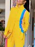 Chemises Bloc de Couleur Printemps / Automne Urbain Imprimé Micro-élasticité Droit Régulier Manches régulières Col de Chemise pour Femmes