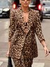 Blazers Femmes Printemps / Automne Motif Léopard Urbain Naturel Aucune élasticité Coupe Régulière Faire la navette Régulier Poche Couture