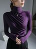 T-shirts Plain Printemps / Automne Urbain Polyester Léger Micro-élasticité Quotidien Serré Ligne T pour Femmes