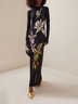 Robes Femmes Floral Printemps / Automne Élégant Polyester Serré Maxi Manches Longues Élasticité moyenne Manches régulières