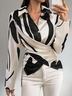 Chemises Femmes Printemps / Automne Urbain Aléatoire Imprimé Polyester Léger Croisé Ligne X Manches régulières Col de Chemise