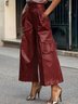 Cuir Pantalons Femmes Plain Automne Urbain PU Aucune élasticité Pantalon à la cheville Pantalons à Jambe Large Trapèze Poche Couture