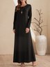 Robe Maxi Noire Unicolore à Manches Longues et à Col Rond