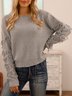 Pull Gris Tricoté Rétro à l'Encolure Bateau avec Gland
